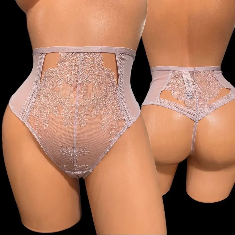 Victorias Secret Very Sexy High-waist Chantilly Lace Panty Thong Demure pink M